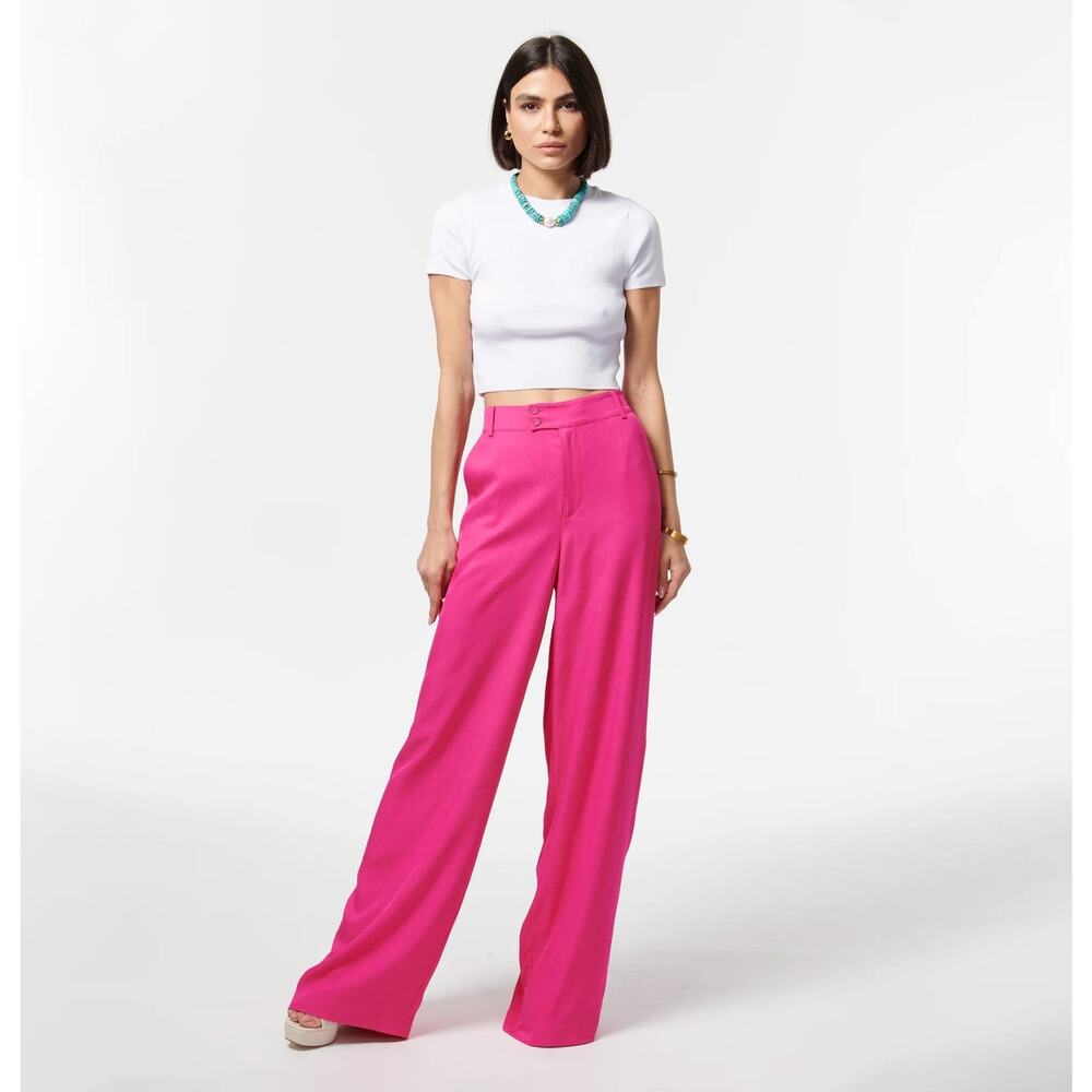 Cami NYC Anais High Rise Wide Leg Twill Trouser Pant Hyper Pink 4 Feminine
